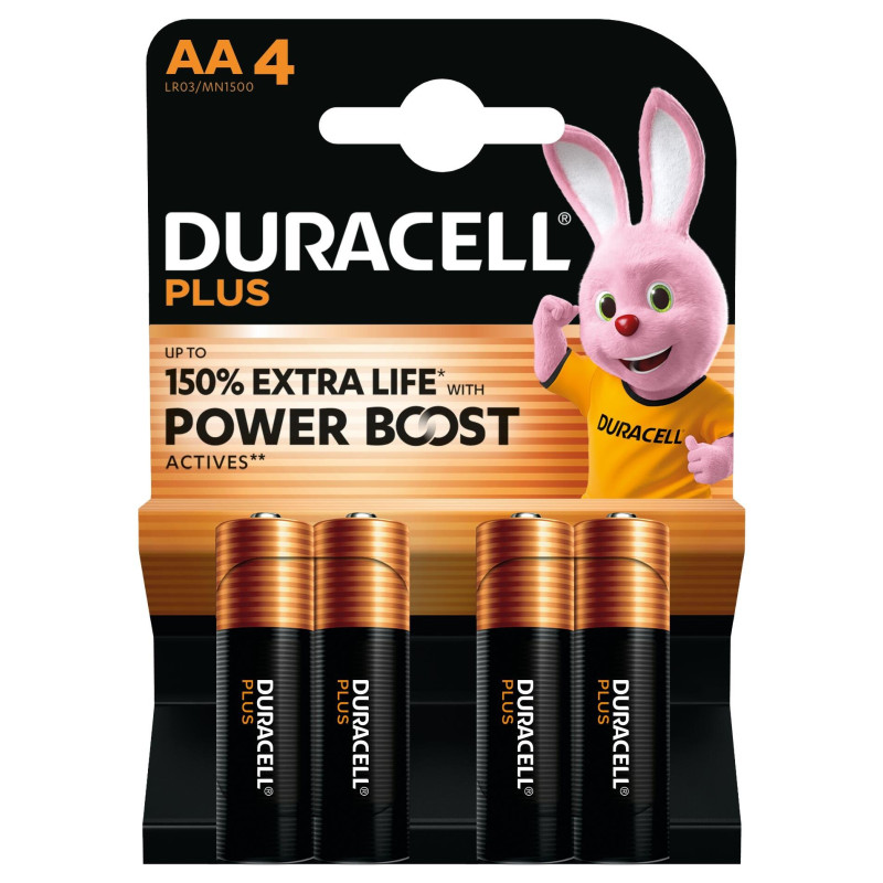 Batterie duracell plus power boost alcaline monouso aa x4 1.5v nero/oro
