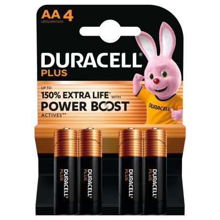 Batterie duracell plus power boost alcaline monouso aa x4 1.5v nero/oro