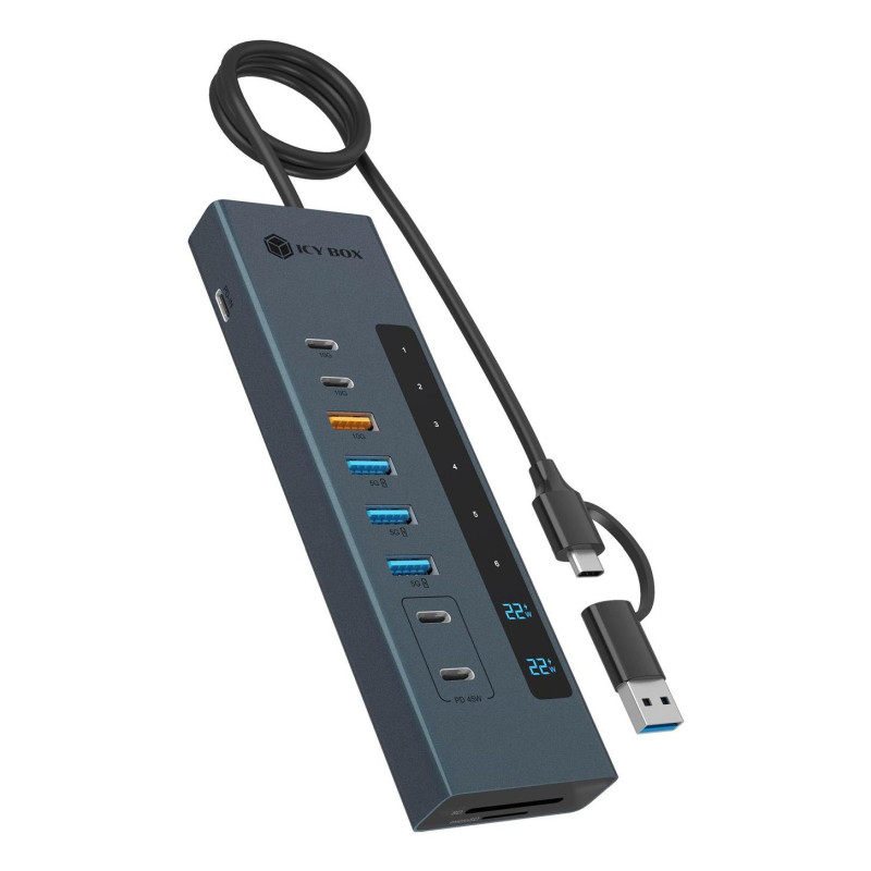Hub usb icybox ib-hub1742cr-c2pd 100w nero [ib-hub1742cr-c2pd]