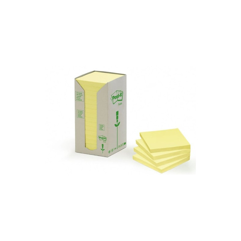 Blocco adesivo post-it 100fg 654-1t giallo 76x76mm riciclato