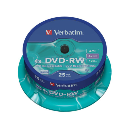 Confezione da 25 dvd-rw spindle 4x 4.7gb superf.matt silver serigrafata