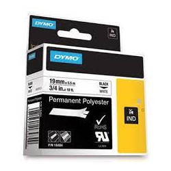 Nastro poliestere permanente 19mm x 5.5mtnero su bianco 18484 rhino