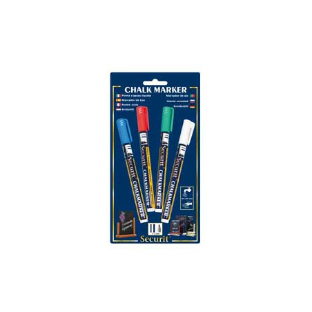 Blister 4 marcatori a gesso liquido (bianco-verde-rosso-blu)