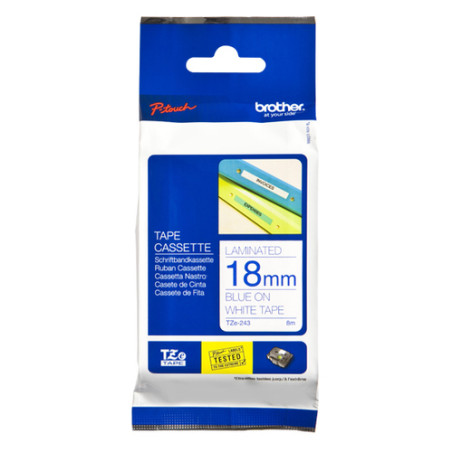 Nastro di stampa brother tze243 18mm bianco/blu [tze243]