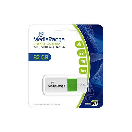 Pen drive 32gb mediarange usb 2.0 slider verde [mr973]
