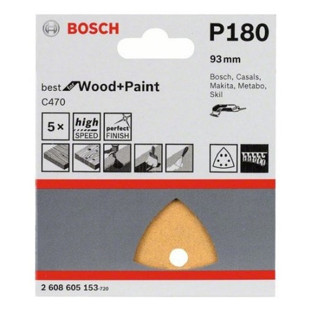 Foglio abrasivo triangolare 93 gr 180 pz.5 bosch [bosch ]