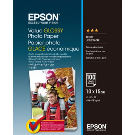 Carta fotografica epson value lucido 10x15 cm, 100 fogli 183 g [c13s400039]