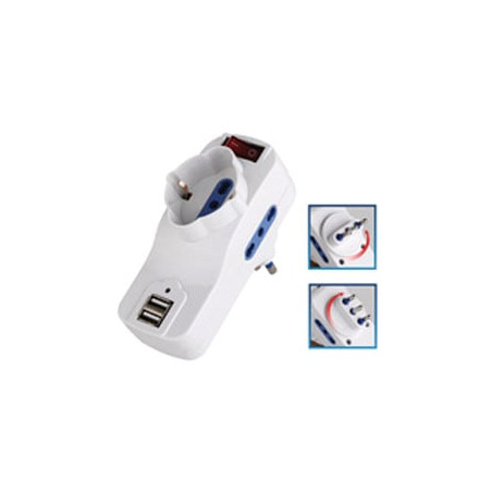 Adattatore rotante melchioni 2 prese bipasso 2p+t 10/16 a+ 1 schuko+2