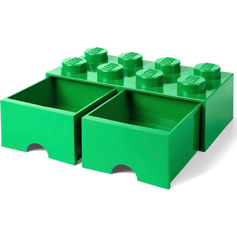 Contenitore a mattoncino lego mini box con 8bottoni 2cassetto verde