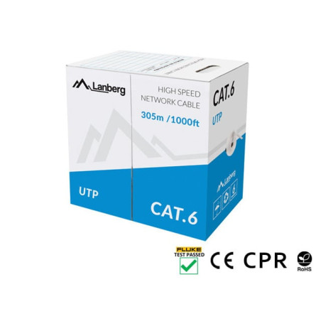 Cavo di rete in matassa lanberg utp cu, cat. 6, 305m, grigio [lcu6-11cu-0305-s]