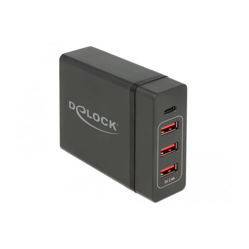 Alimentatore delock usb-c pd3.0+ 3xusb a f 60w+12w nero [63974]