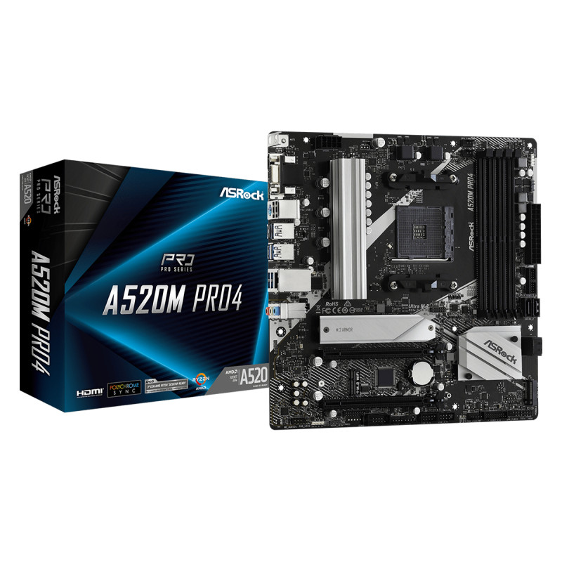 Scheda madre asrock a520m pro4 slot am4 micro atx [kbasraa7a520u00]