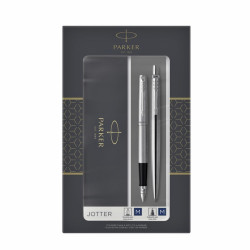 Duo set penna a sfera/penna stilografica parker jotter acciaio c.c.