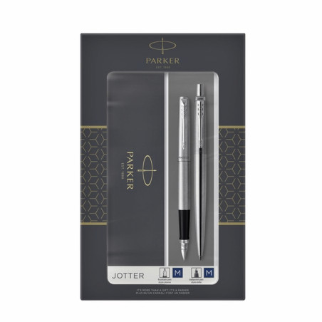 Duo set penna a sfera/penna stilografica parker jotter acciaio c.c.