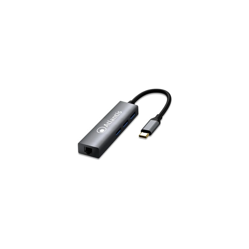 Adattatore video atlantis tipo c lan + 3 porte usb 3.0 8cm [a04-tc_lan+hb]