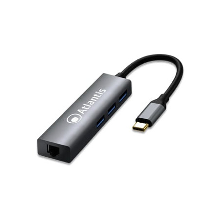 Adattatore video atlantis tipo c lan + 3 porte usb 3.0 8cm [a04-tc_lan+hb]