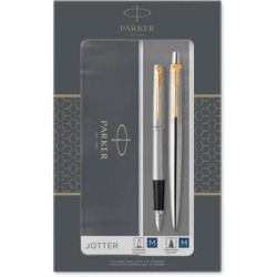 Set penna a sfera e stilografica parker jotter argento/oro 2pz [2093257]