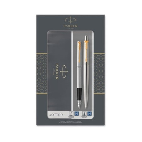 Set penna a sfera e stilografica parker jotter argento/oro 2pz [2093257]