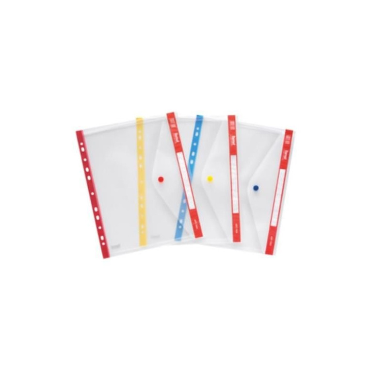 Busta plastidea con bottone e etichetta personabile 5pz rosso [7005ro]