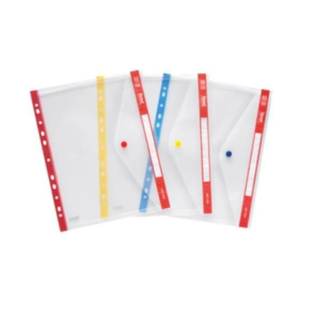 Busta plastidea con bottone e etichetta personabile 5pz rosso [7005ro]