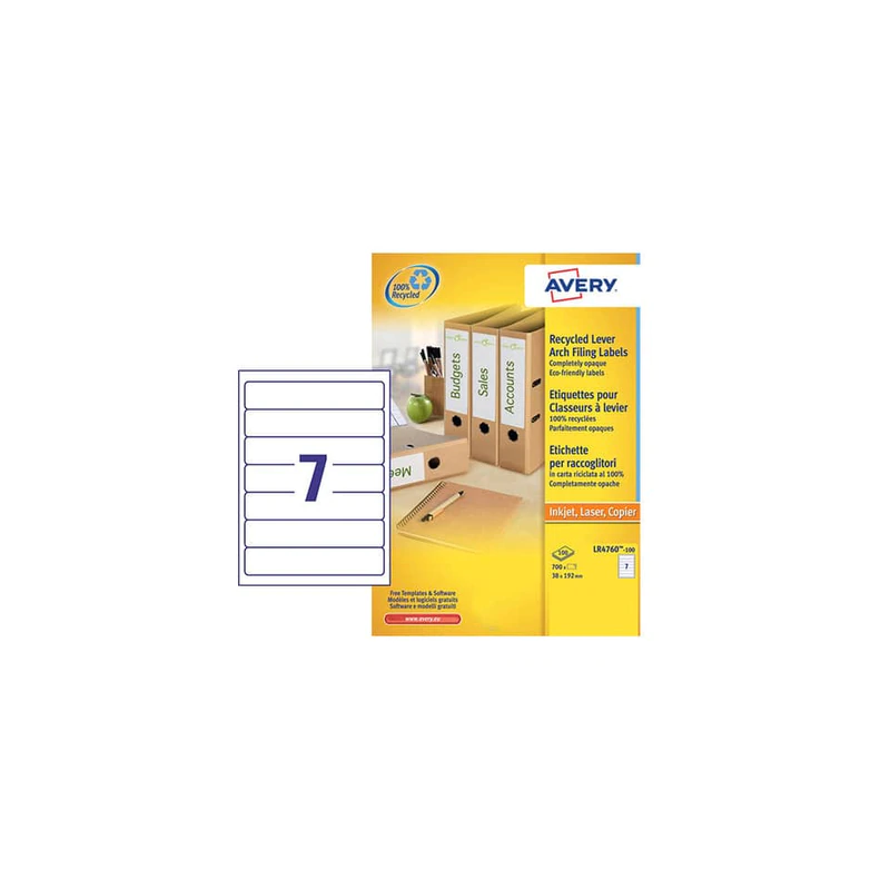 Etichette in carta riciclata consumabili avery 38x192mm 100 ff [lr4760-100]