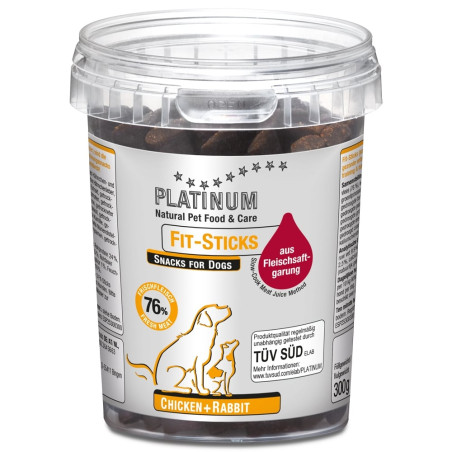 Cibo per cani platinum fit-sticks pollo + coniglio snack 300g