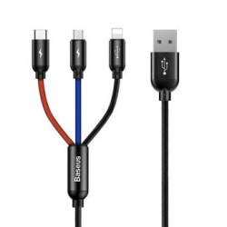 Cavo usb baseus 3w1 usb-c fulmine micro 3a 1.2m nero [camlt-bsy01]