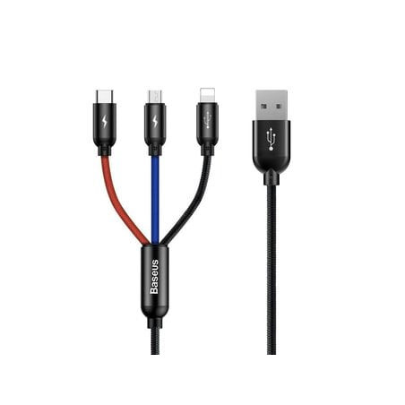 Cavo usb baseus 3w1 usb-c fulmine micro 3a 1.2m nero [camlt-bsy01]