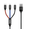 Cavo usb baseus 3w1 usb-c fulmine micro 3a 1.2m nero [camlt-bsy01]