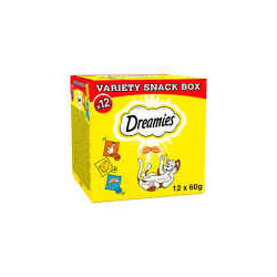 Mangime secco dreamies box pollo formaggio e salmone snack per gatti
