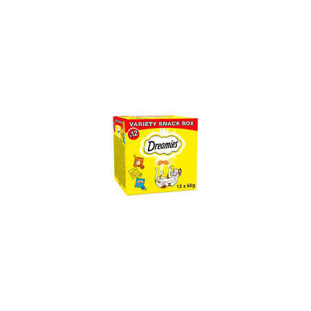 Mangime secco dreamies box pollo formaggio e salmone snack per gatti