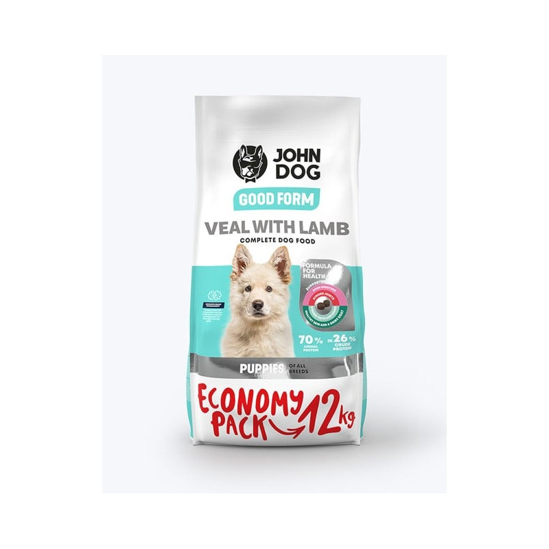 Mangime secco john dog good form vitello/agnello per cucciolo 12kg