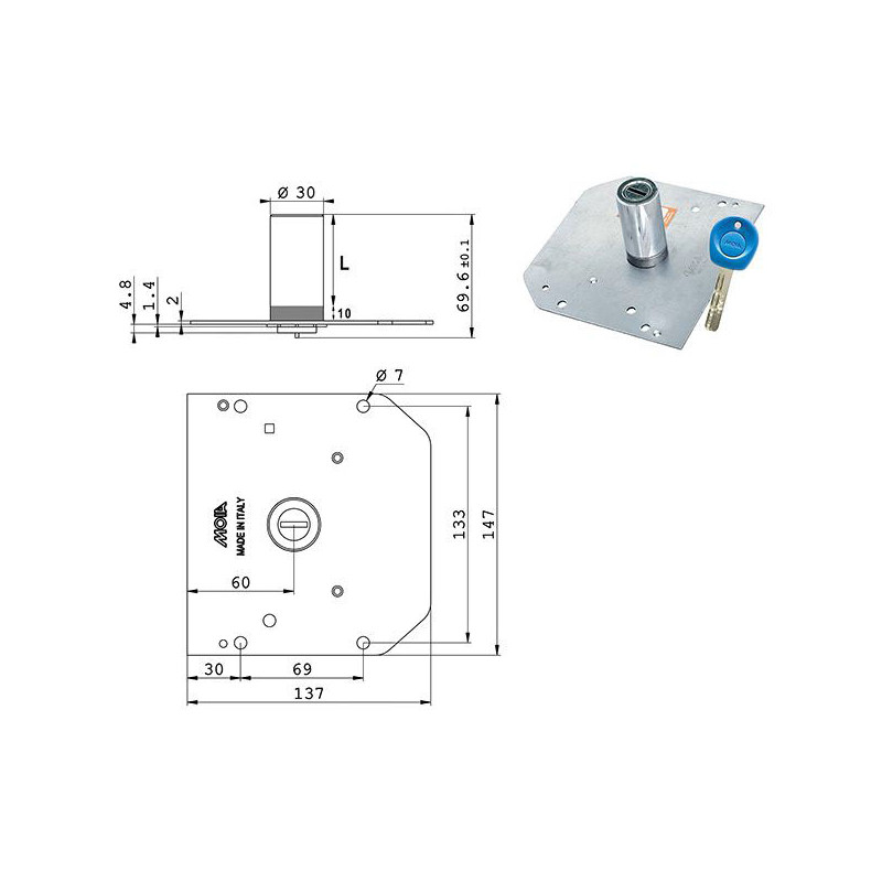 Cilindro pompa moia serrature 60/30mm 3 chiavi [j175/a4]