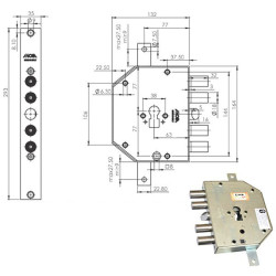 Serratura moia per porte blindate a 4 pistoni 164x132x29mm [cp954sfb]
