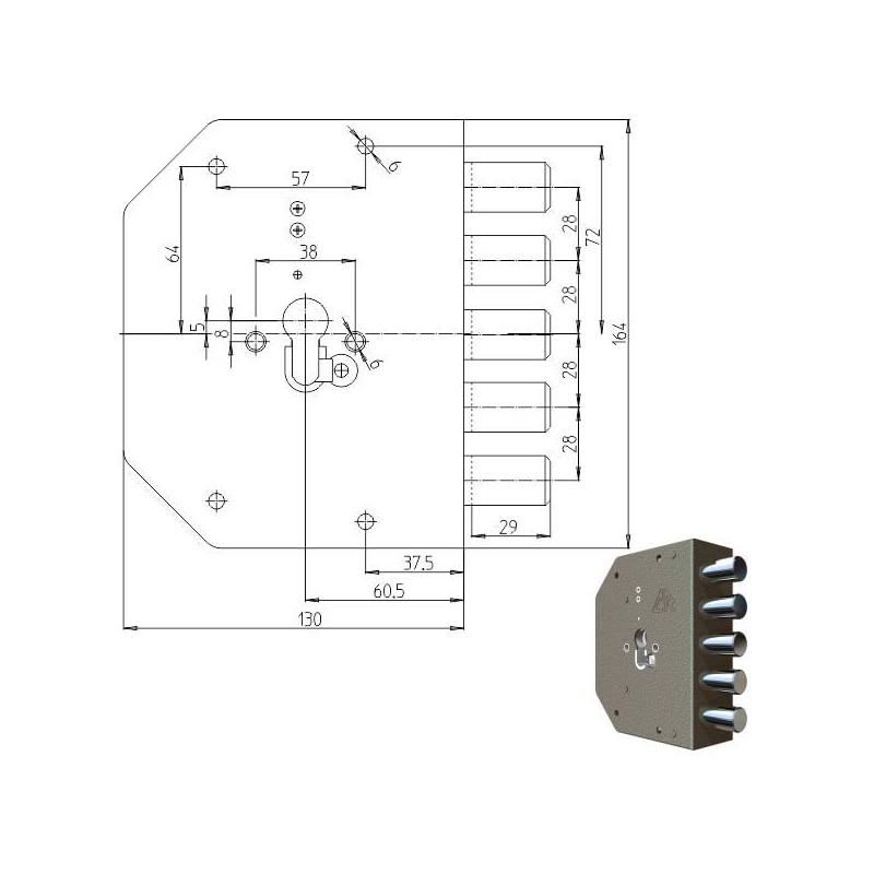 Serratura cilindro cr semplice sx 2000pe [2000g-51]