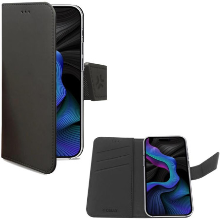 Custodia celly wally a portafoglio per iphone 15 nero [wally1053]