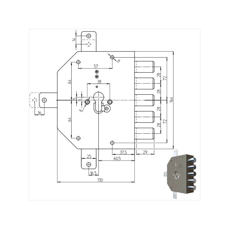 Serratura cilindro cr sic.quintuplice dx cil.2300pe europeo [2300g-01]