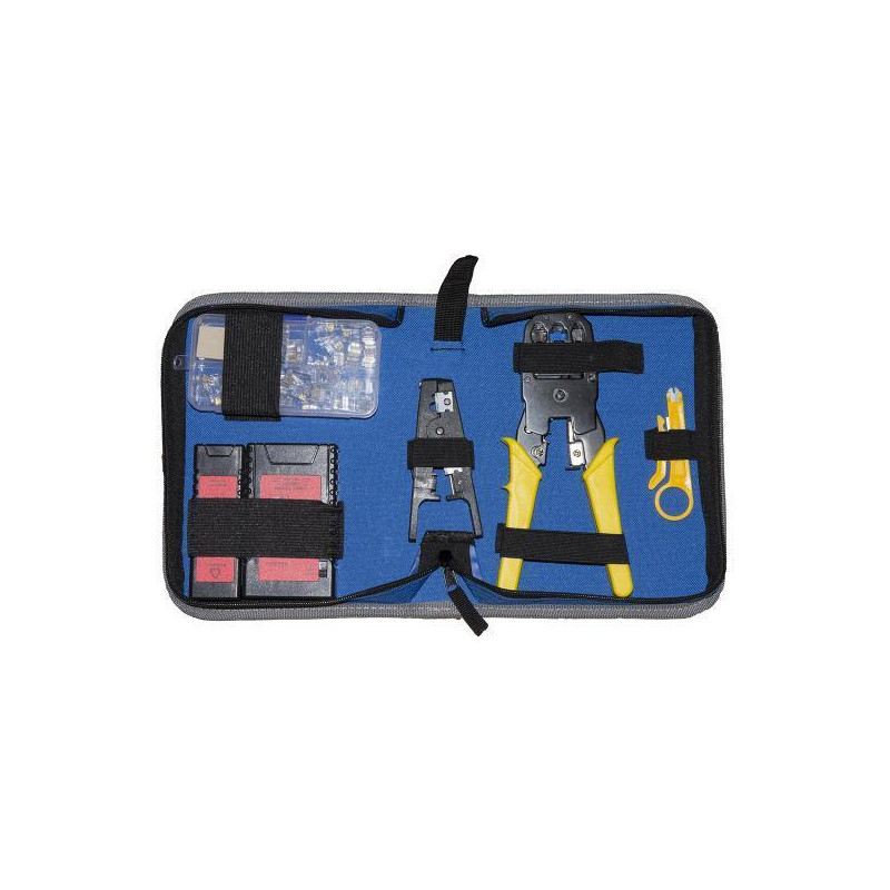 Set attrezzi link lkms09 per reti con tester e custodia nero/blu/rosso/giallo