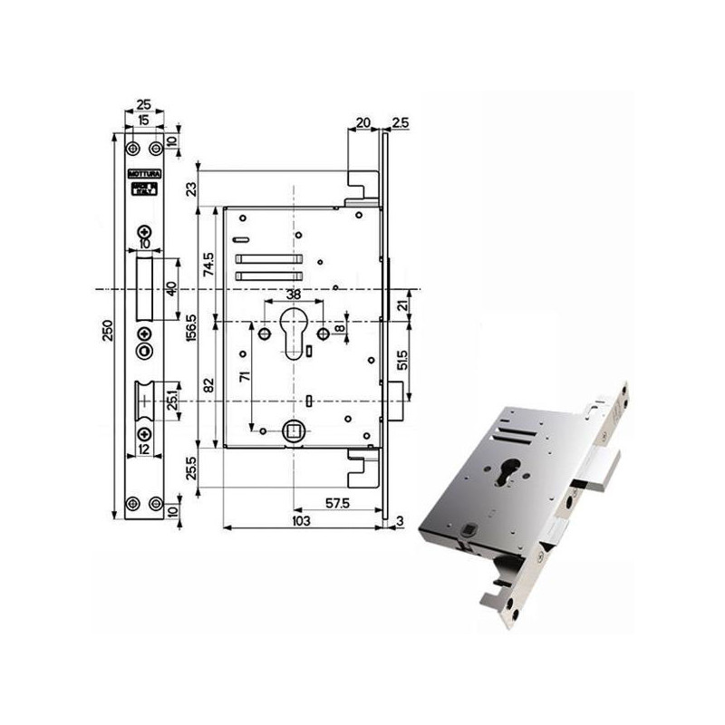 Serratura infilare mottura ferro triplice nera [89b750w00t]