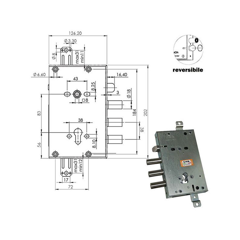 Serratura moia serratura sic.triplice cil. e63 [664/380rfb]