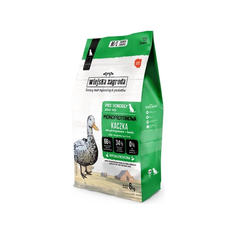 Mangime secco wiejska zagroda monoproteica anatra per cani 6kg