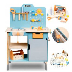 Set di attrezzi giocattolo promis wn100 in legno naturale 65 pz [wn100]
