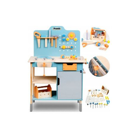 Set di attrezzi giocattolo promis wn100 in legno naturale 65 pz [wn100]