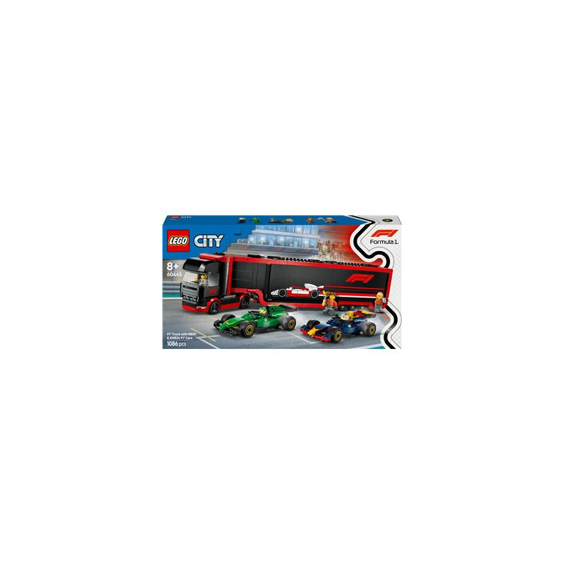 Lego camion f1 con auto f1 rb20 e amr24 multicolore [60445]