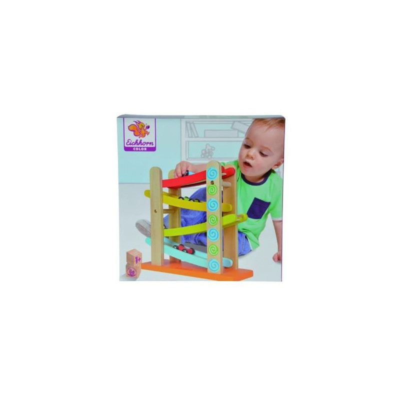 Giocatollo eichhorn pista per auto color in legno con 3 auto multicolore