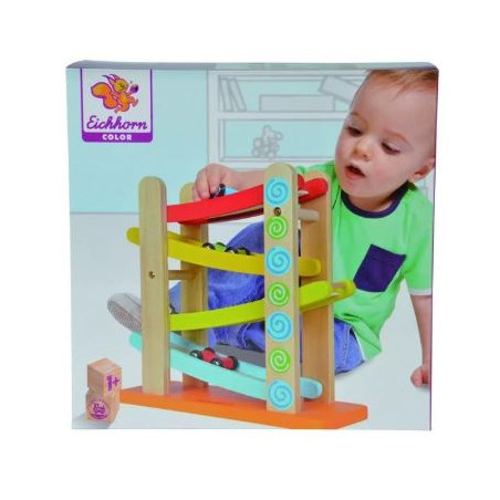 Giocatollo eichhorn pista per auto color in legno con 3 auto multicolore