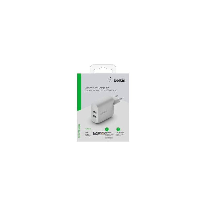 Caricabatterie belkin da muro 24w 2xusb-a bianco [wcb002vfwh]