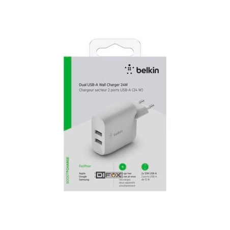 Caricabatterie belkin da muro 24w 2xusb-a bianco [wcb002vfwh]