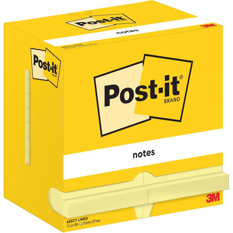 Blocco adesivo post-it notes a righe 76x127mm 12x100fogli giallo