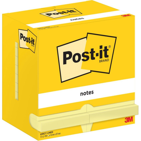 Blocco adesivo post-it notes a righe 76x127mm 12x100fogli giallo